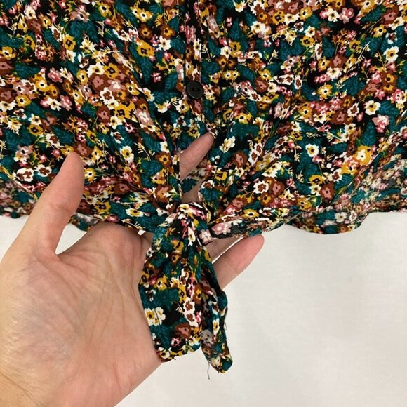 New Unique Spectrum size 1X Colorful Distsy Floral Tie Front Boho Button Down - Picture 2 of 10